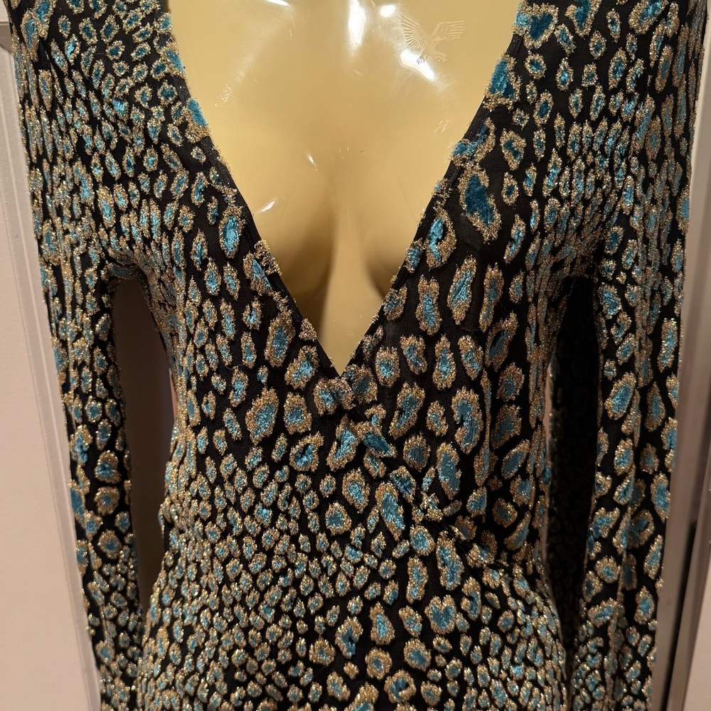 Caroline Constas XS Turquoise and shimmering gold accents Blouse